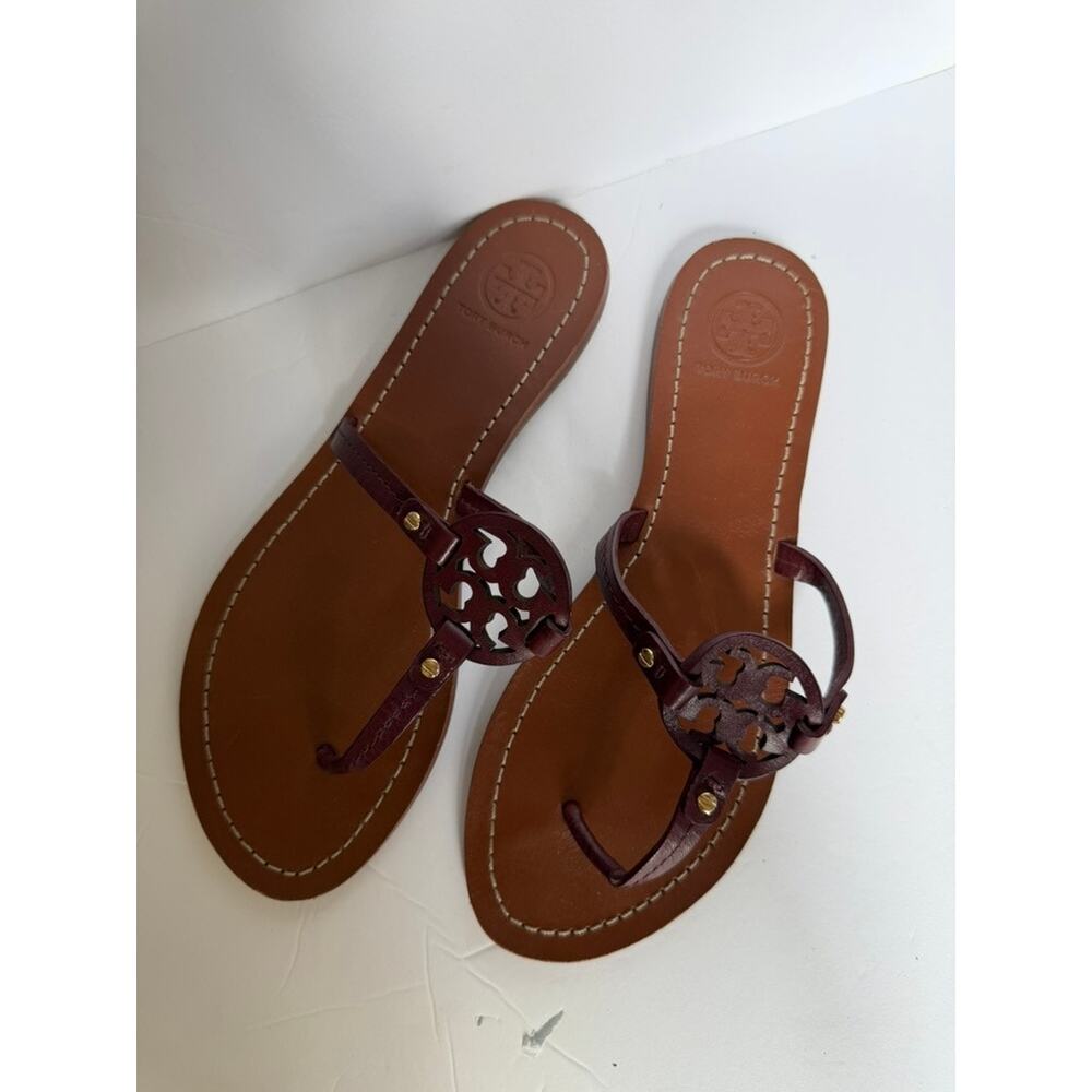 Tory Burch Miller Sandals Size 6.5 Burgundy Leather Flip Flops